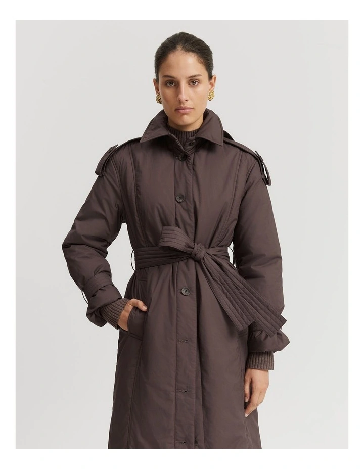Padded Trench Coat in Truffle image 2