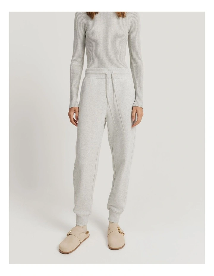 Australian Cotton Rib Cuff Track Pant in Light Grey Marle image 2