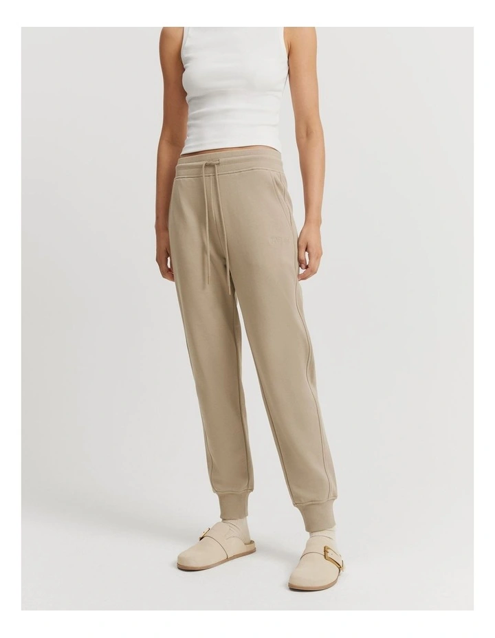 Australian Cotton Rib Cuff Track Pant in Fawn image 2