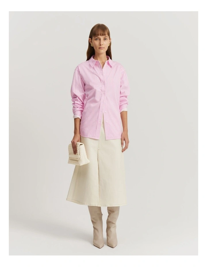 Cotton Stripe Relaxed Oxford Shirt in Pink Stripe image 1
