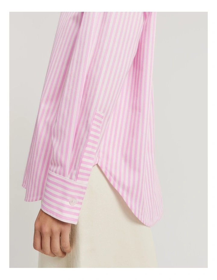 Cotton Stripe Relaxed Oxford Shirt in Pink Stripe image 3