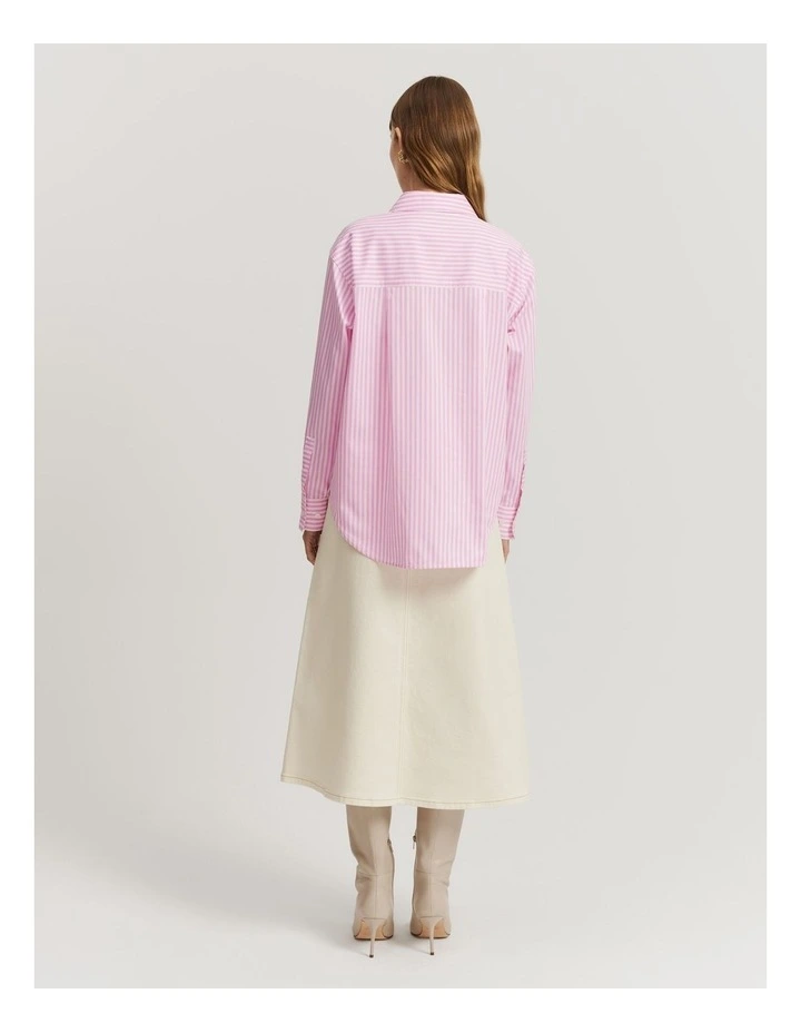 Cotton Stripe Relaxed Oxford Shirt in Pink Stripe image 4