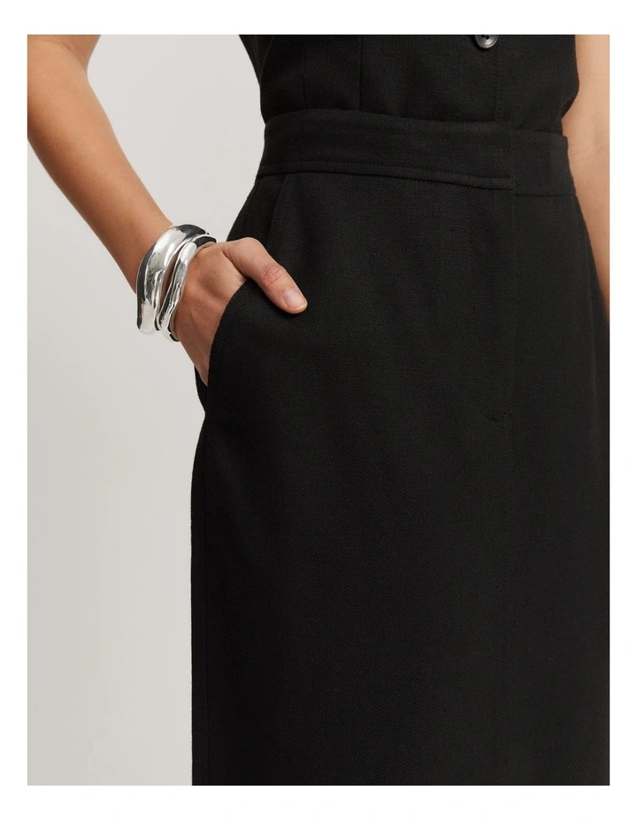 Herringbone Front Split Midi Skirt in Black image 3