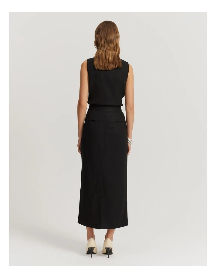 Herringbone Front Split Midi Skirt in Black image 4