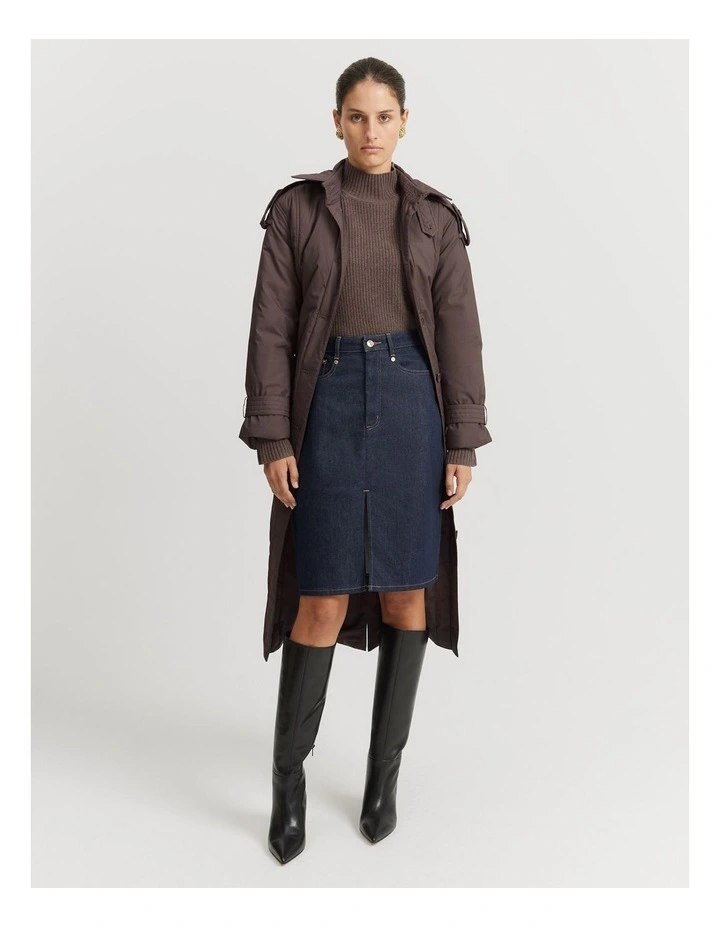 Split Front Denim Skirt in Indigo Rinse image 1