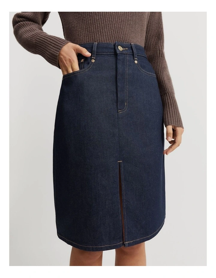 Split Front Denim Skirt in Indigo Rinse image 2