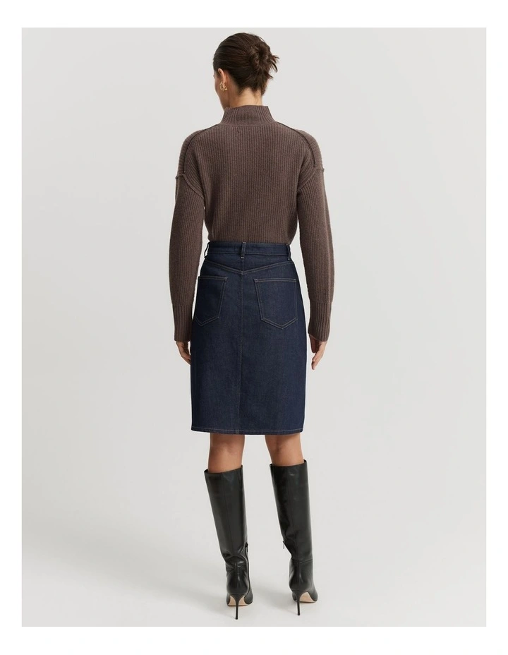 Split Front Denim Skirt in Indigo Rinse image 4