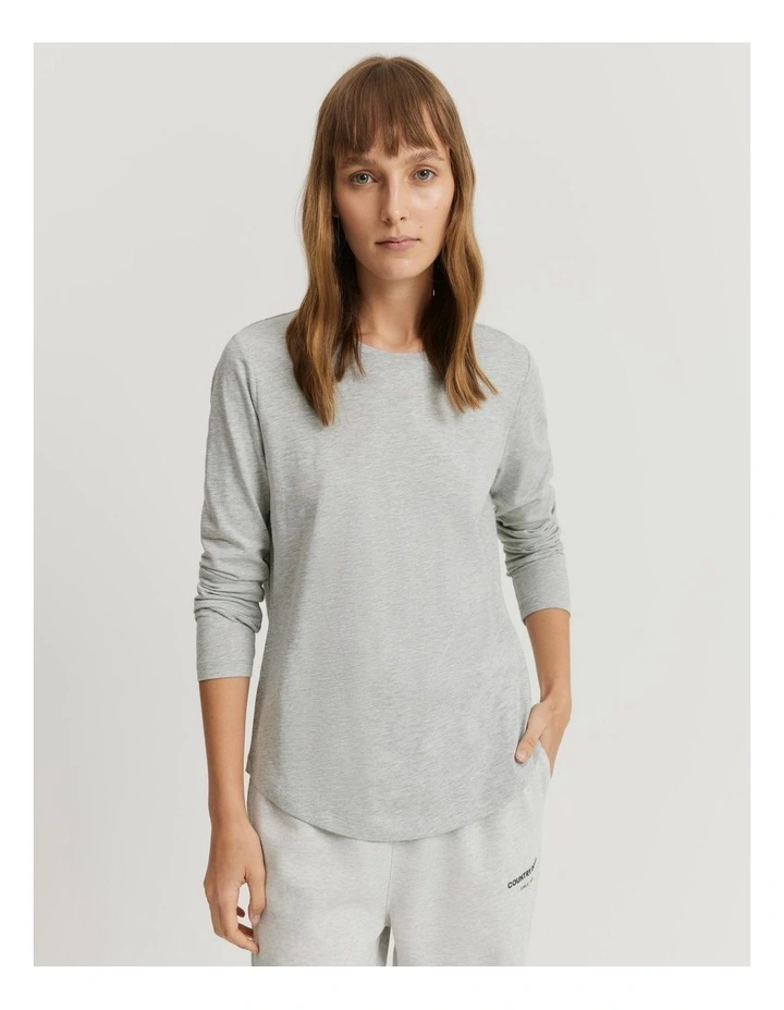 Cotton Long Sleeve Slub T-Shirt in Light Grey Marle image 1