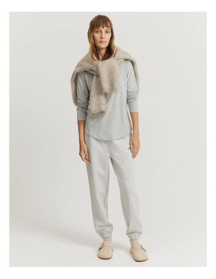 Cotton Long Sleeve Slub T-Shirt in Light Grey Marle image 2