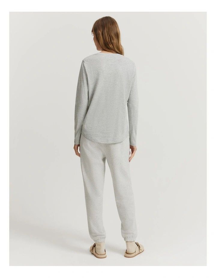 Cotton Long Sleeve Slub T-Shirt in Light Grey Marle image 4