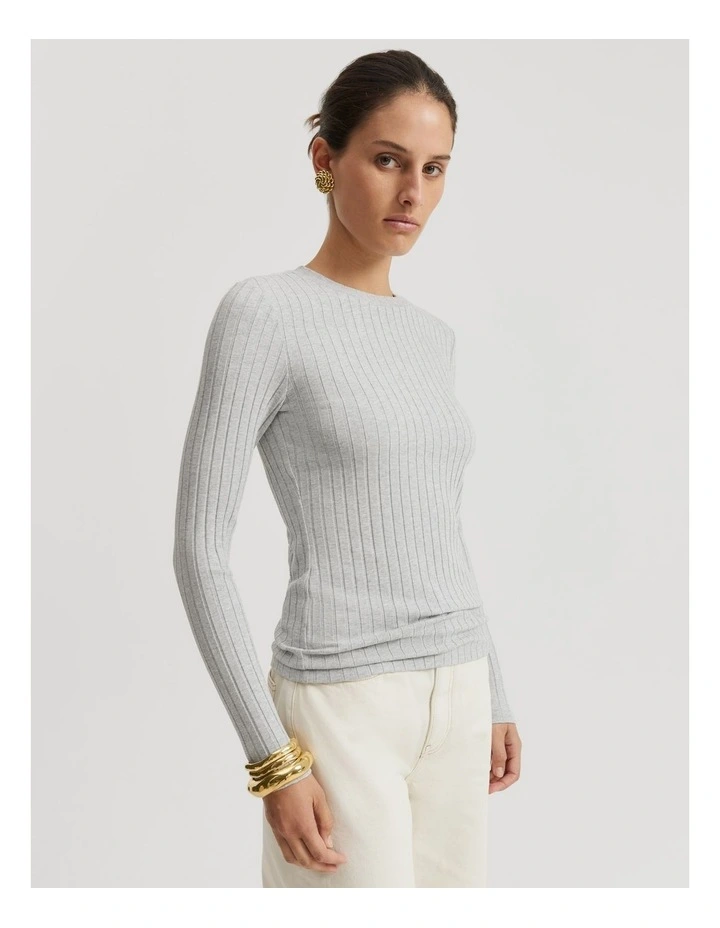 Long Sleeve Rib Top in Light Grey Marle image 1