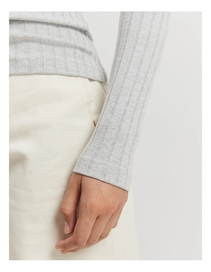 Long Sleeve Rib Top in Light Grey Marle image 3
