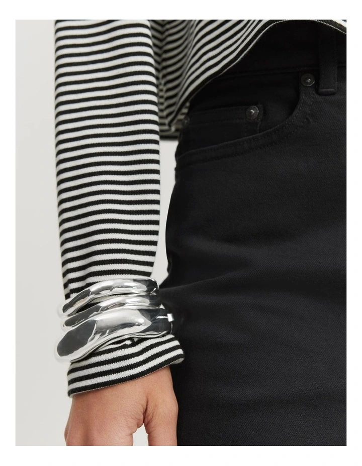 Australian Cotton Boat Neck Stripe T-shirt in Black Stripe image 3