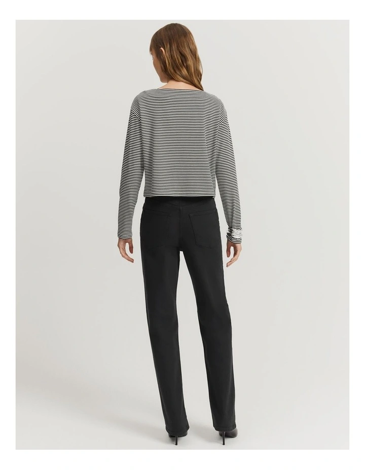 Australian Cotton Boat Neck Stripe T-shirt in Black Stripe image 4