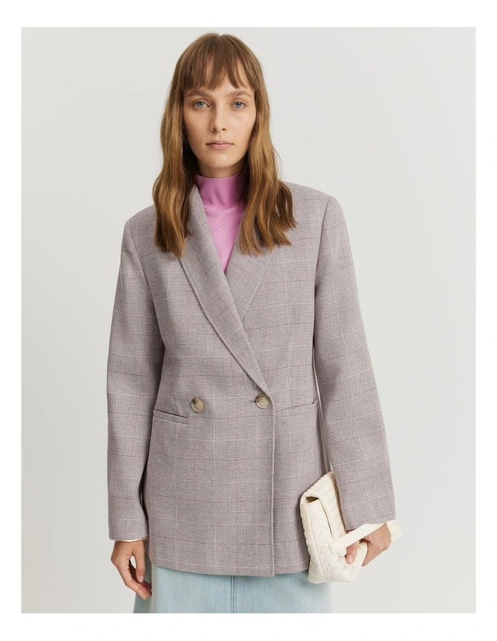 Twill Check Blazer in Truffle Check image 1