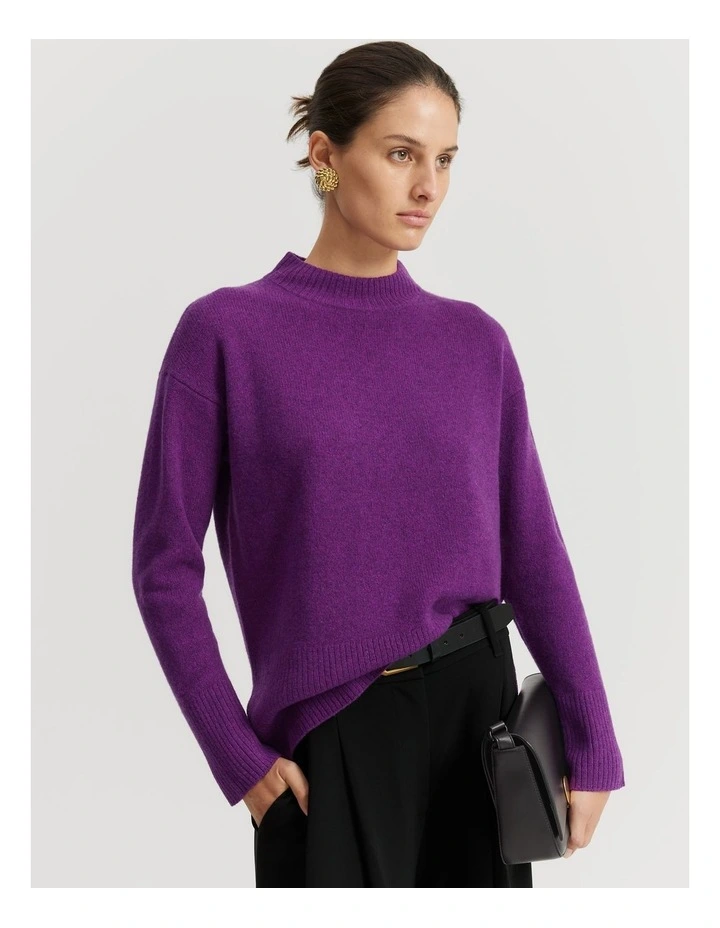 Australian Merino Wool Rib Detail Pullover in Boysenberry image 1