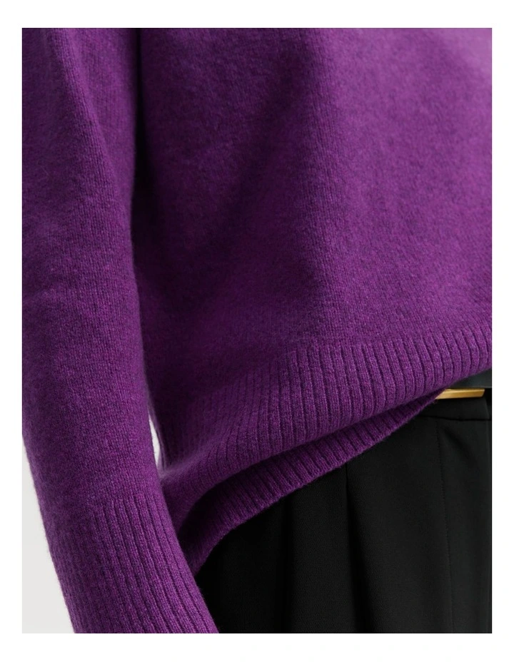 Australian Merino Wool Rib Detail Pullover in Boysenberry image 3
