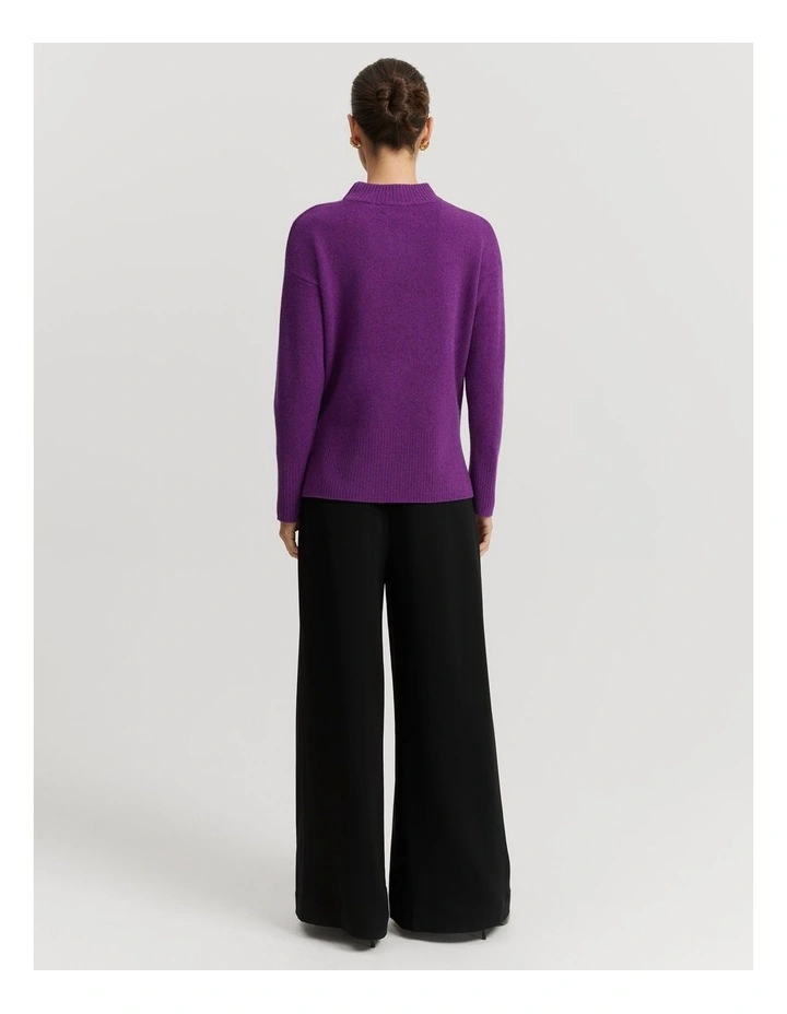 Australian Merino Wool Rib Detail Pullover in Boysenberry image 4