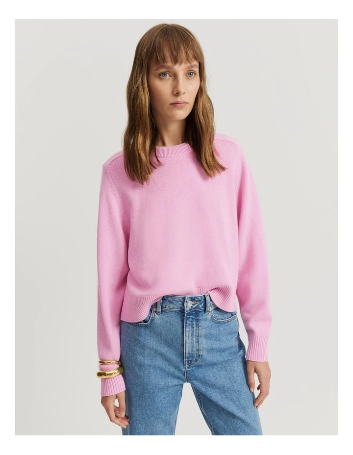 Organically Grown Cotton Blend Crop Crew Neck Knit in Rosetta image 1