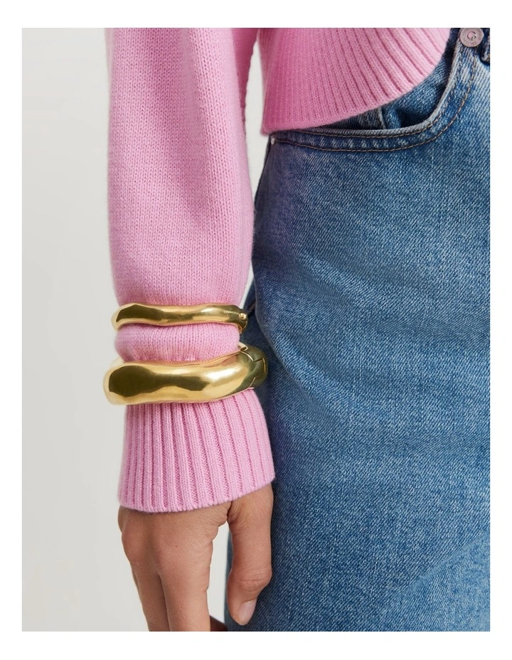 Organically Grown Cotton Blend Crop Crew Neck Knit in Rosetta image 2