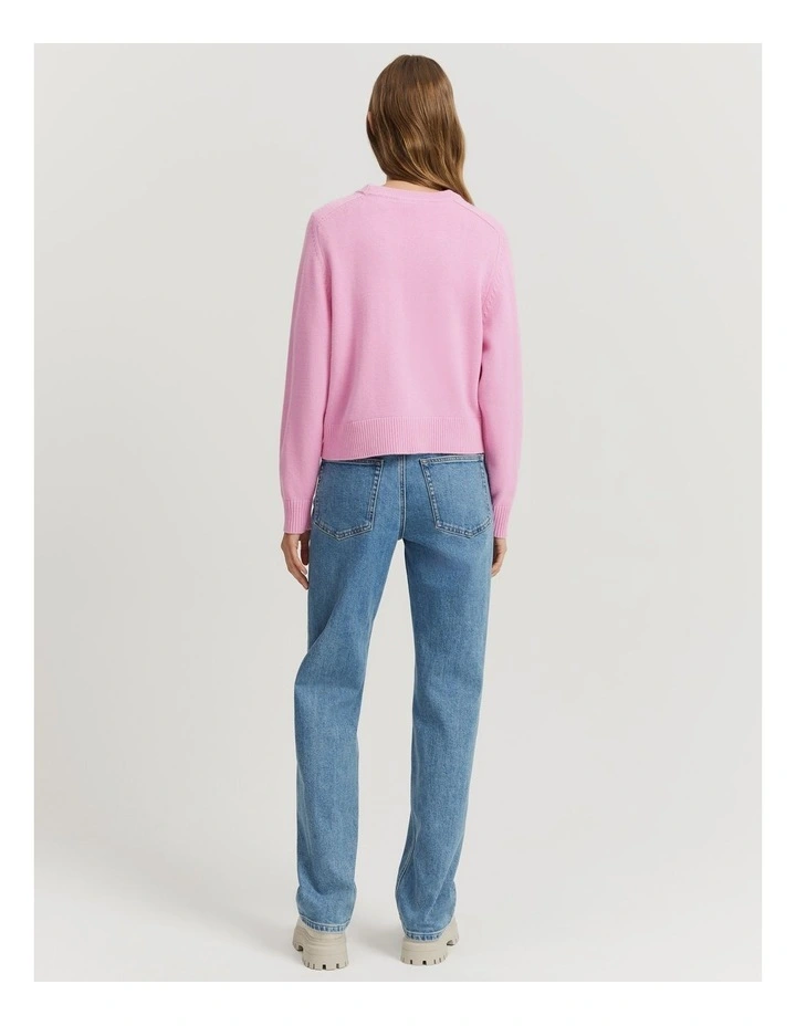 Organically Grown Cotton Blend Crop Crew Neck Knit in Rosetta image 4