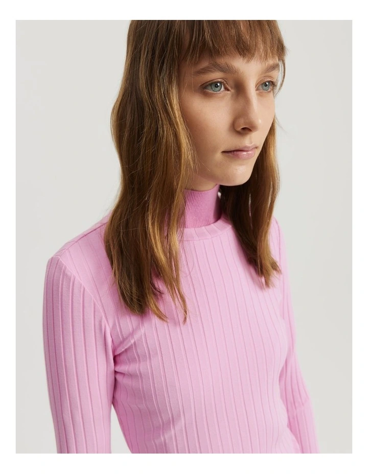 Long Sleeve Rib Top in Rosetta image 3