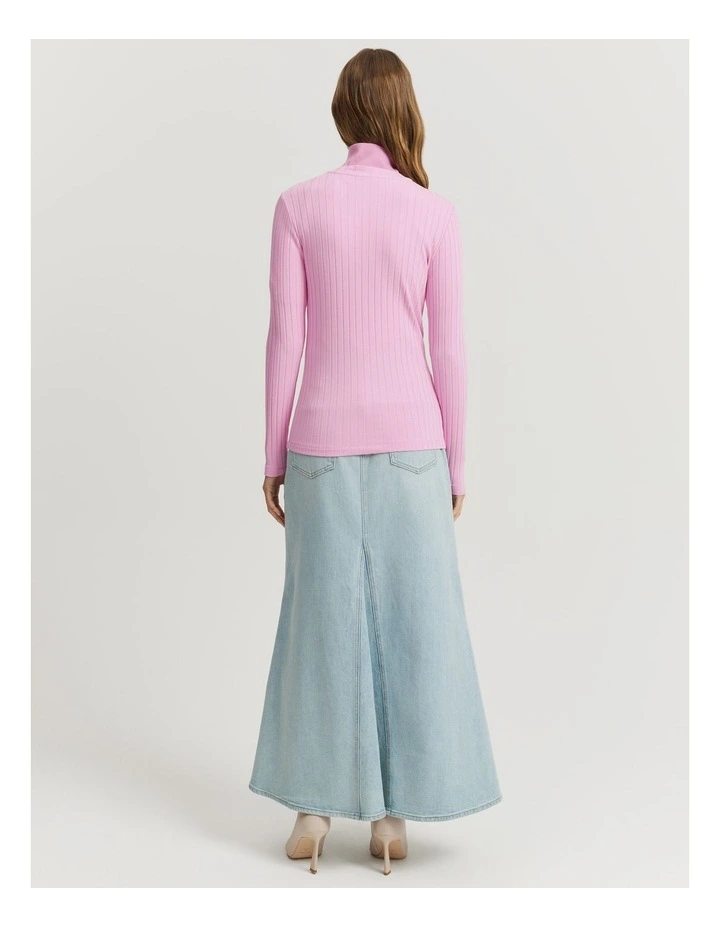 Long Sleeve Rib Top in Rosetta image 4