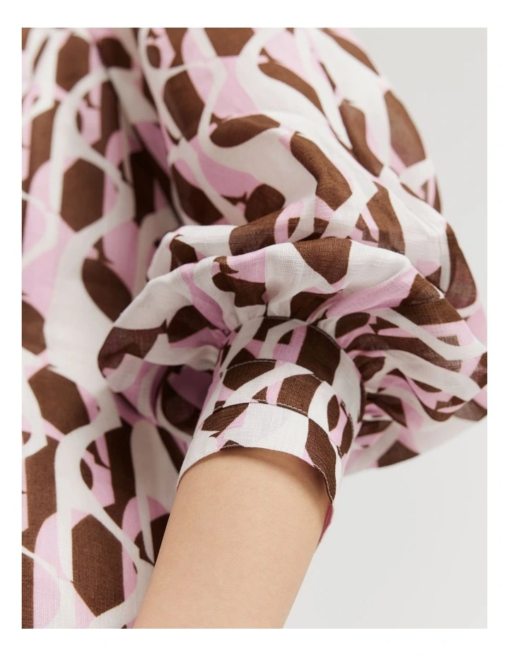 Print Pussybow Mini Dress in Pink Abstract image 2