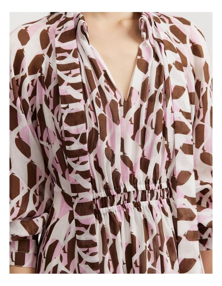 Print Pussybow Mini Dress in Pink Abstract image 4