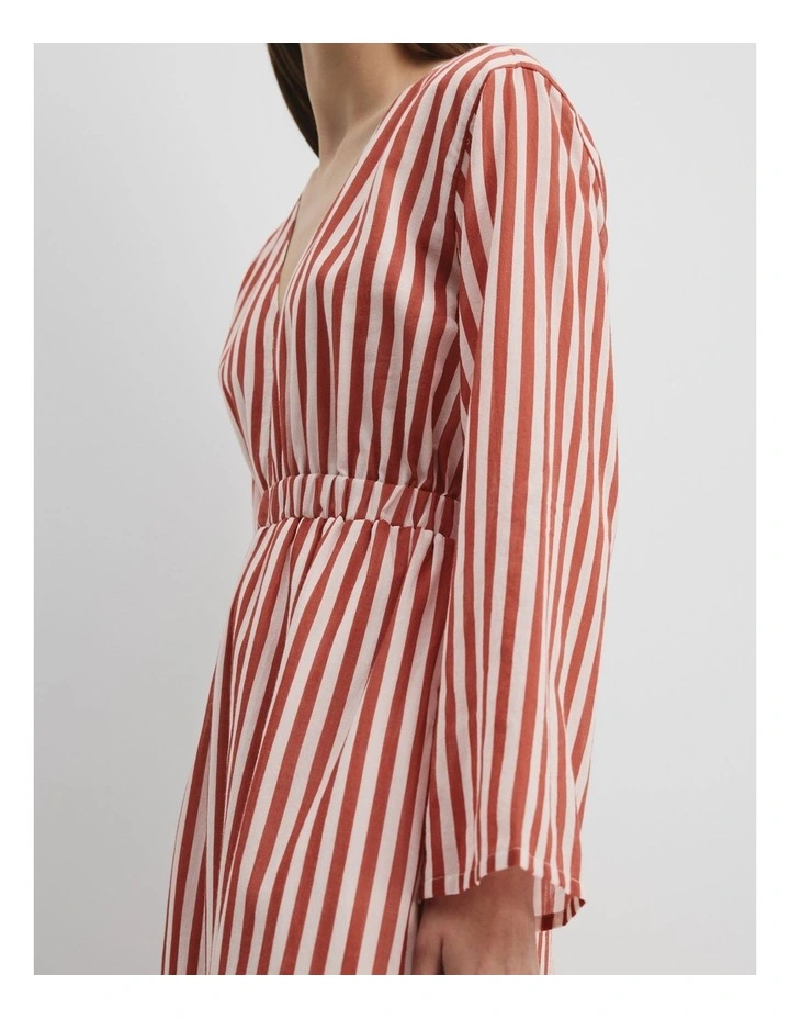 Textured Midi Dress in Russet Stripe image 3