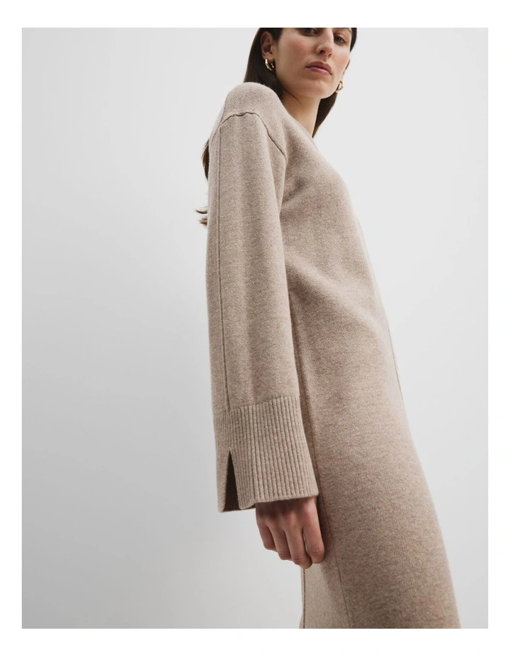 Blend Crew Neck Knit Dress in Dune Marle image 4