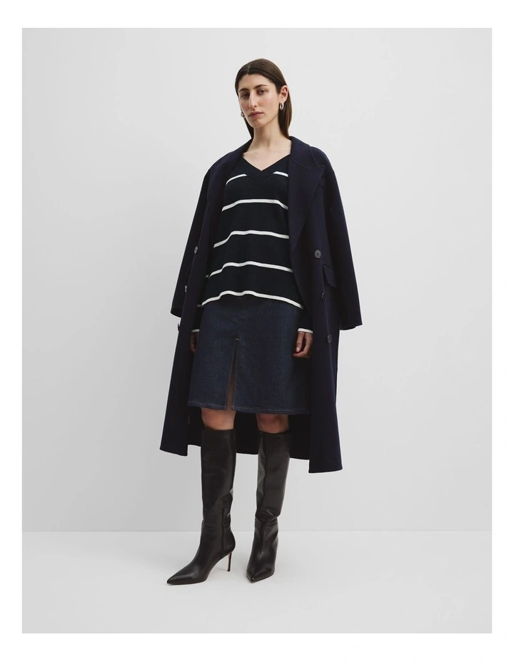 Cotton Linen Blend Stripe Knit in Navy Stripe image 1