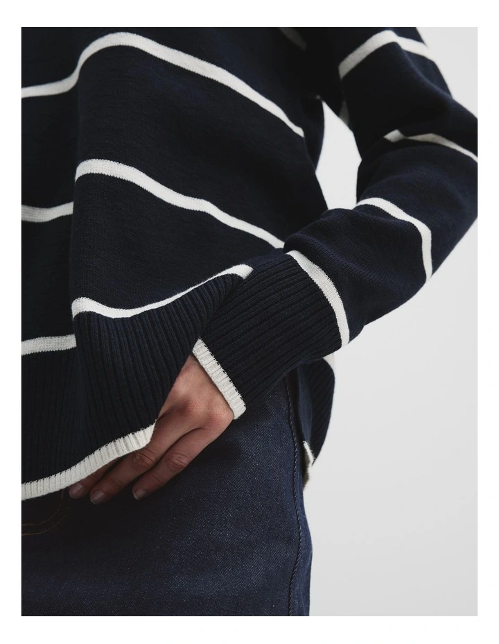 Cotton Linen Blend Stripe Knit in Navy Stripe image 3