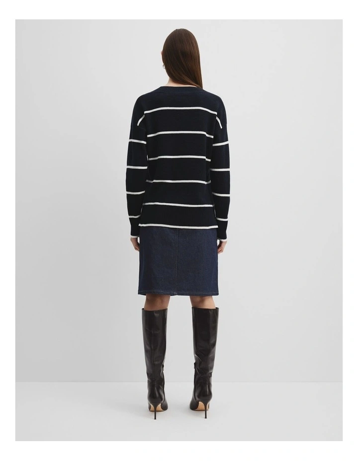 Cotton Linen Blend Stripe Knit in Navy Stripe image 4
