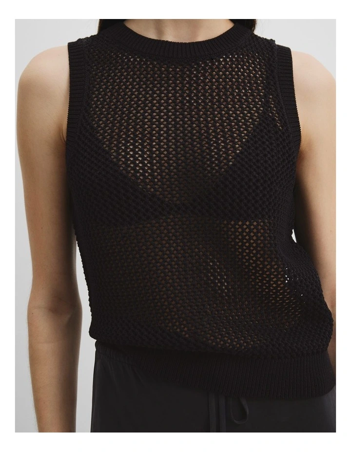 Organically Grown Cotton Crochet Knit Tank in Black image 2