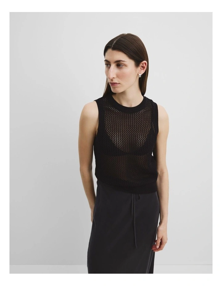 Organically Grown Cotton Crochet Knit Tank in Black image 3