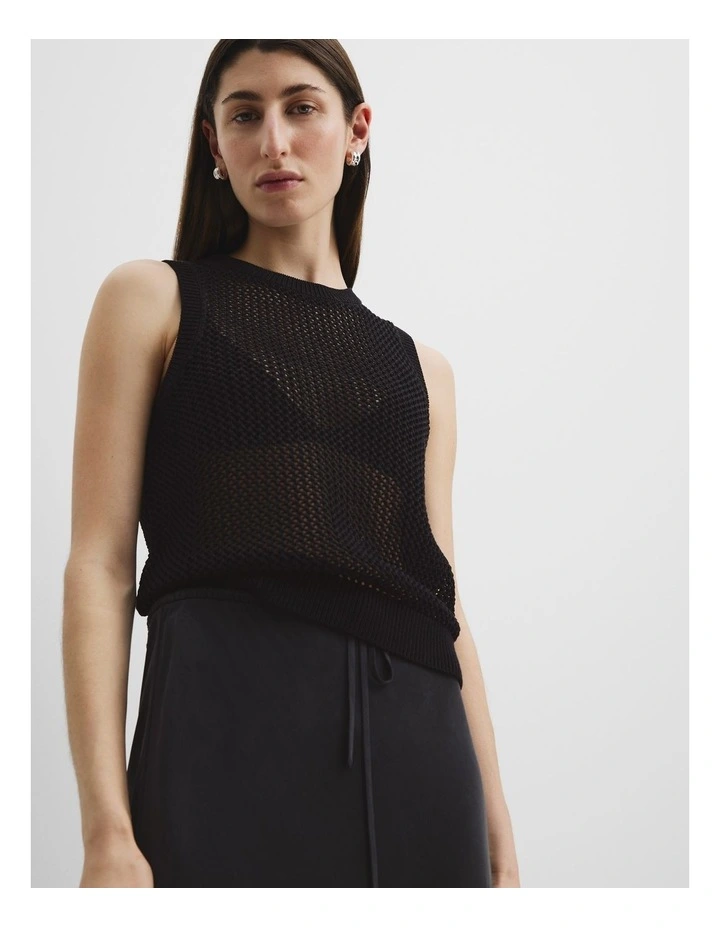 Organically Grown Cotton Crochet Knit Tank in Black image 4
