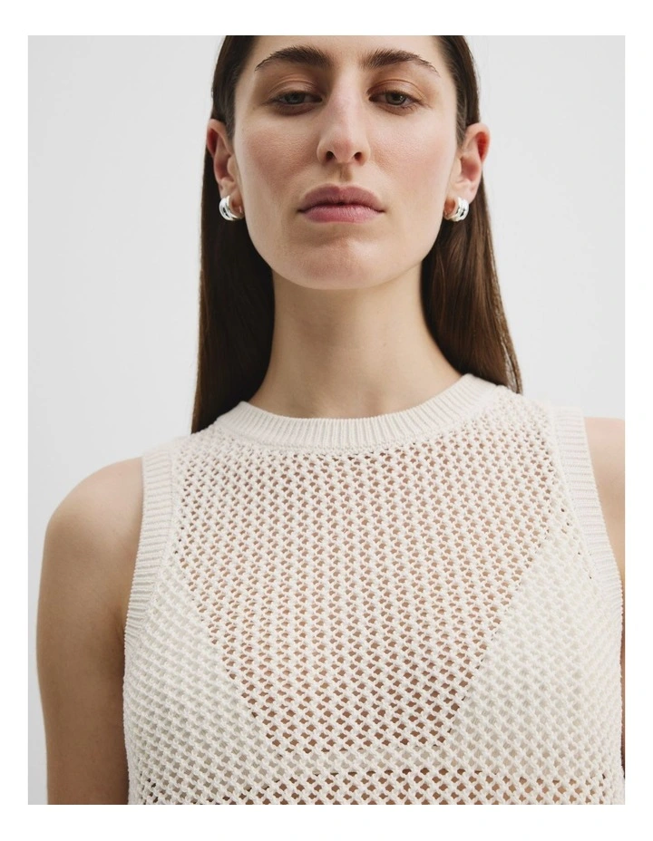Organically Grown Cotton Crochet Knit Tank in Blanc image 1
