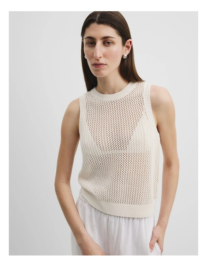 Organically Grown Cotton Crochet Knit Tank in Blanc image 3