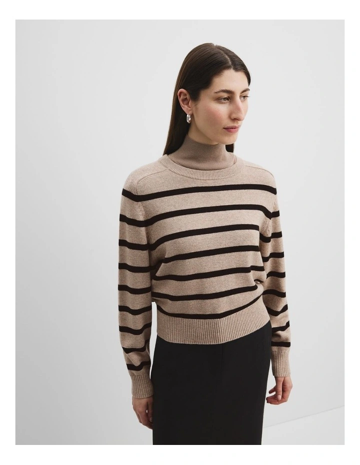 Cotton Blend Stripe Crop Crew Neck Knit in Dune Stripe image 2