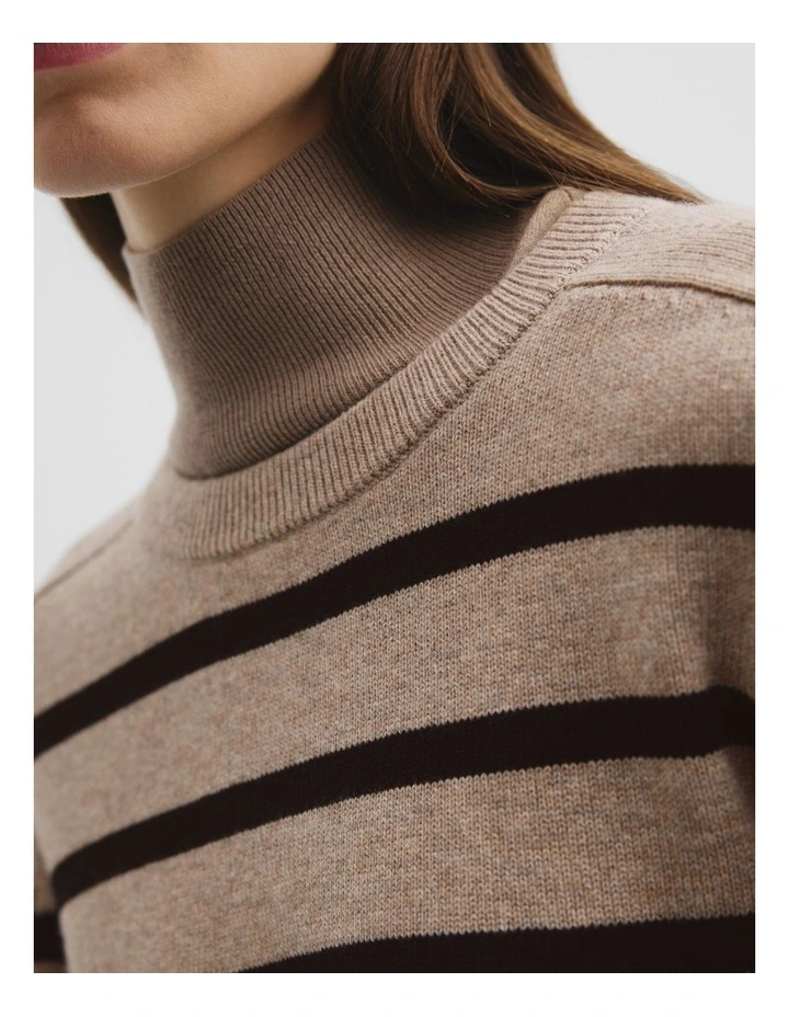 Cotton Blend Stripe Crop Crew Neck Knit in Dune Stripe image 3