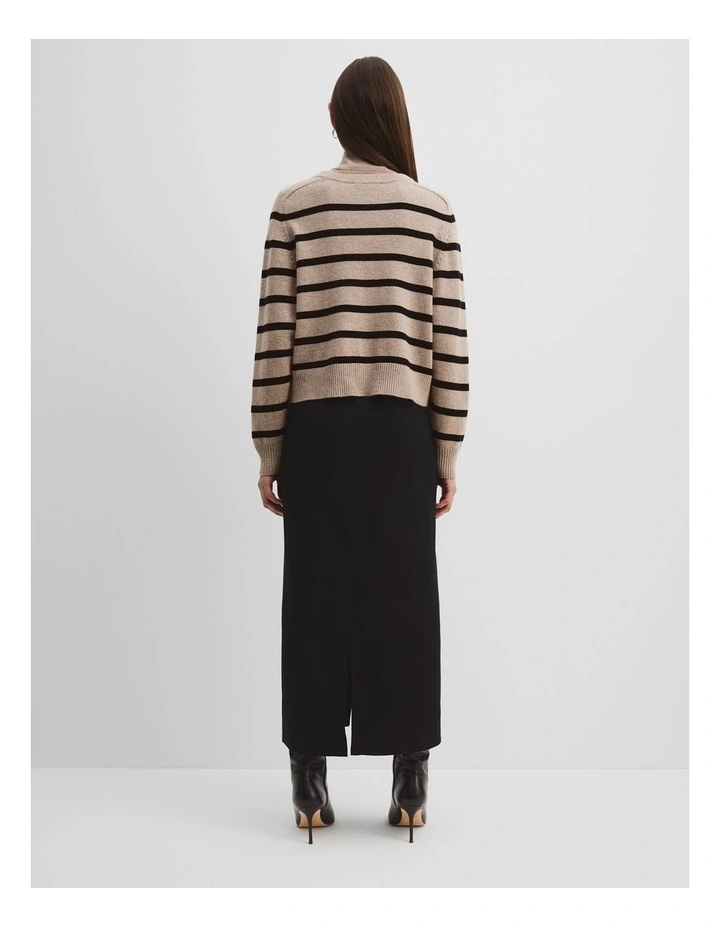 Cotton Blend Stripe Crop Crew Neck Knit in Dune Stripe image 4