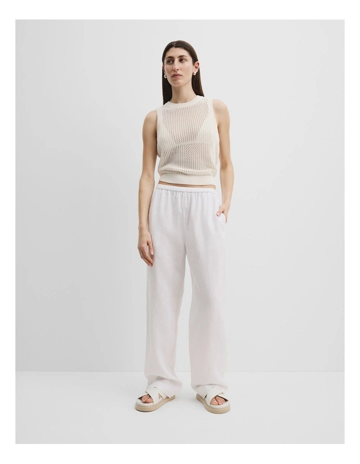 Linen Pull-On Pant in White image 1