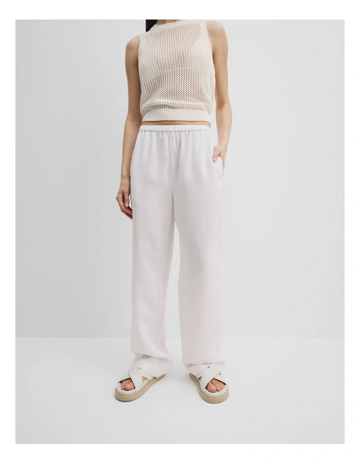 Linen Pull-On Pant in White image 3