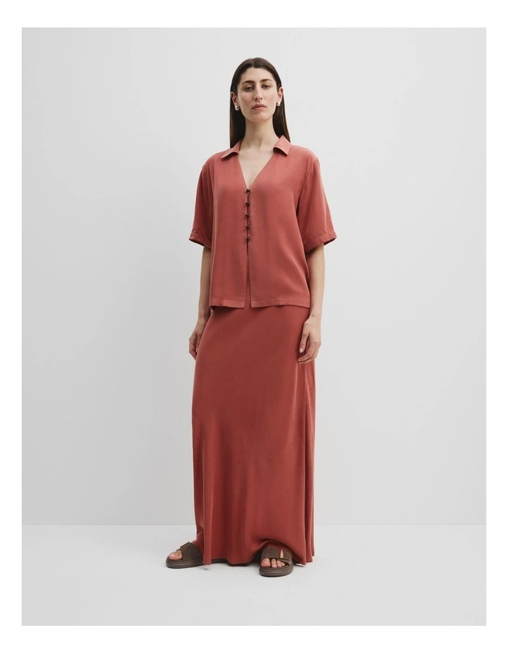 Cupro Button Front Top in Russet image 1