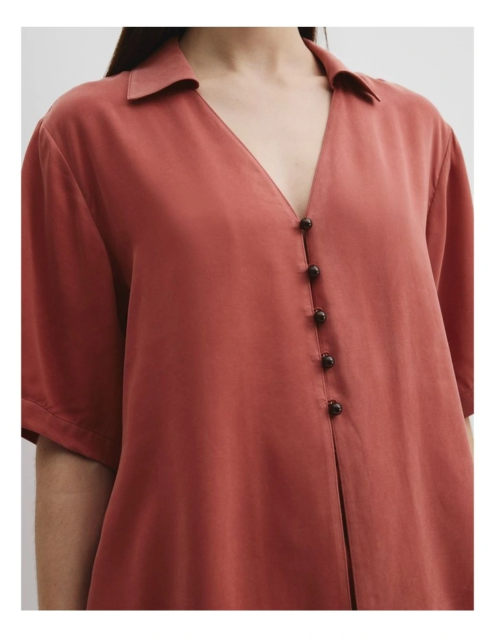 Cupro Button Front Top in Russet image 3