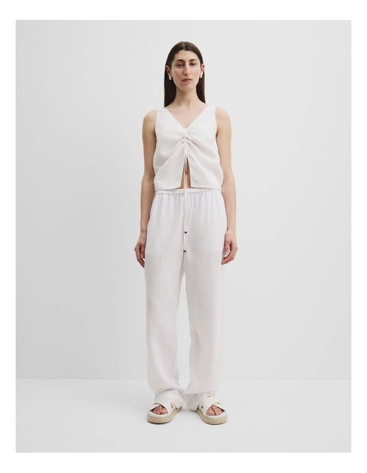 Linen Ruched Cami in White image 1