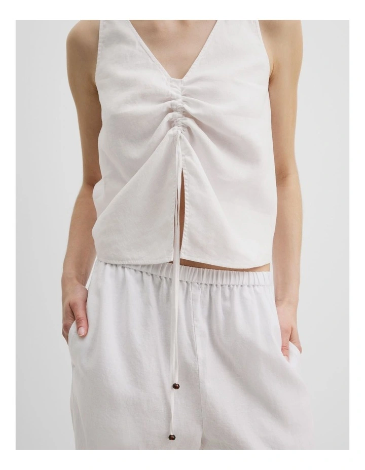 Linen Ruched Cami in White image 3