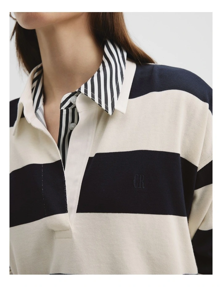 Stripe Long Sleeve Rugby Top in Navy Stripe image 2