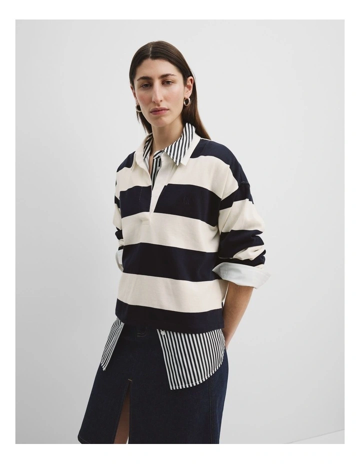Stripe Long Sleeve Rugby Top in Navy Stripe image 3